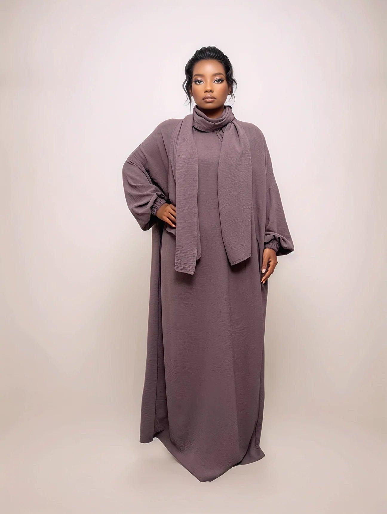 3-Piece Abaya Set in Lightweight Japan Crepe with Hand Embroidery